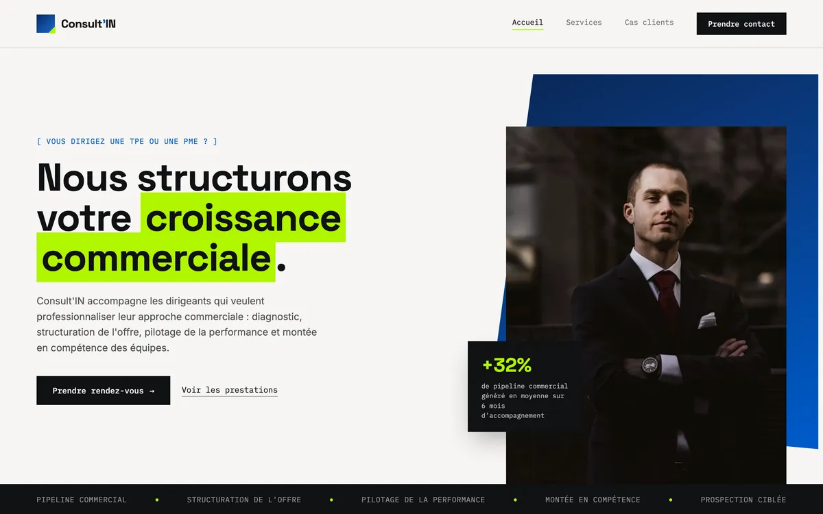 Aperçu d'un design de site pour freelances et consultants